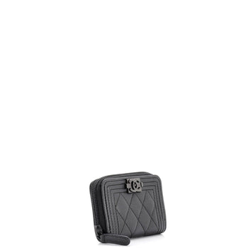 Chanel So Black Boy Zip Coin Purse Quilted Caviar Small
