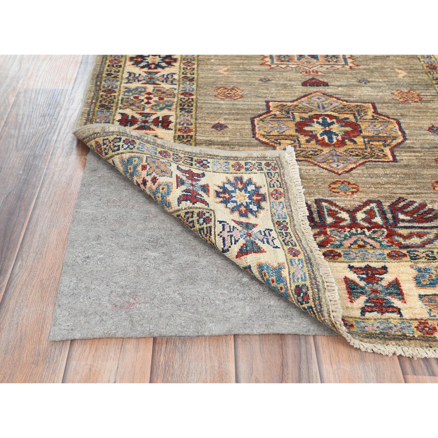 2'10"X8'3" Ecru Color Wool Hand Knotted Afghan Super Kazak Runner Rug