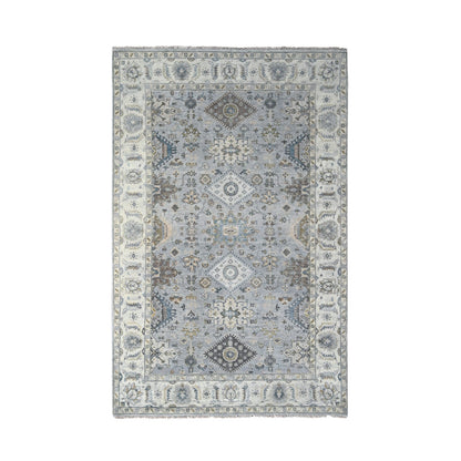 6'X9' Misty Gray, Pure Wool, Hand Knotted, Karjihooz Design Oriental Rug