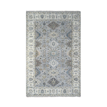 6'X9' Misty Gray, Pure Wool, Hand Knotted, Karjihooz Design Oriental Rug