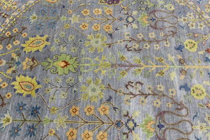 Hand-Knotted Round Oriental Rug Floral Osh Chobi