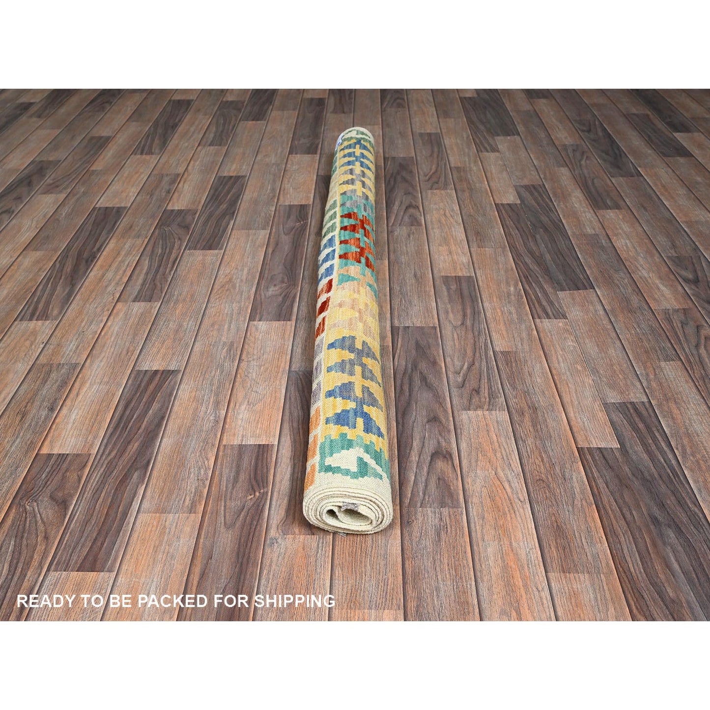 5'X6'8" Sapphire Blue Flat Weave Afghan Kilim Pure Wool Hand Woven Rug