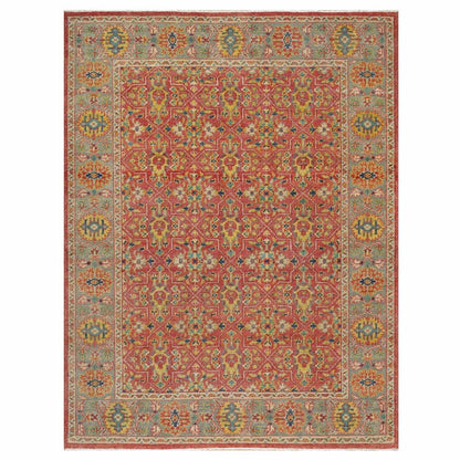 9'X11'10" Red 100% Wool Hand Knotted Antiqued Oushak Design Oriental Rug