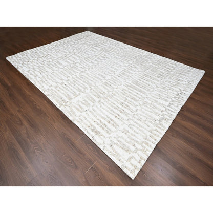 10'X13'10" Ivory Minimalist Swedish Design Hand Knotted Pure Wool Rug