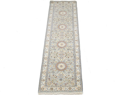 Hand-Knotted Light Blue Indo-Nain Runner Rug 3X10