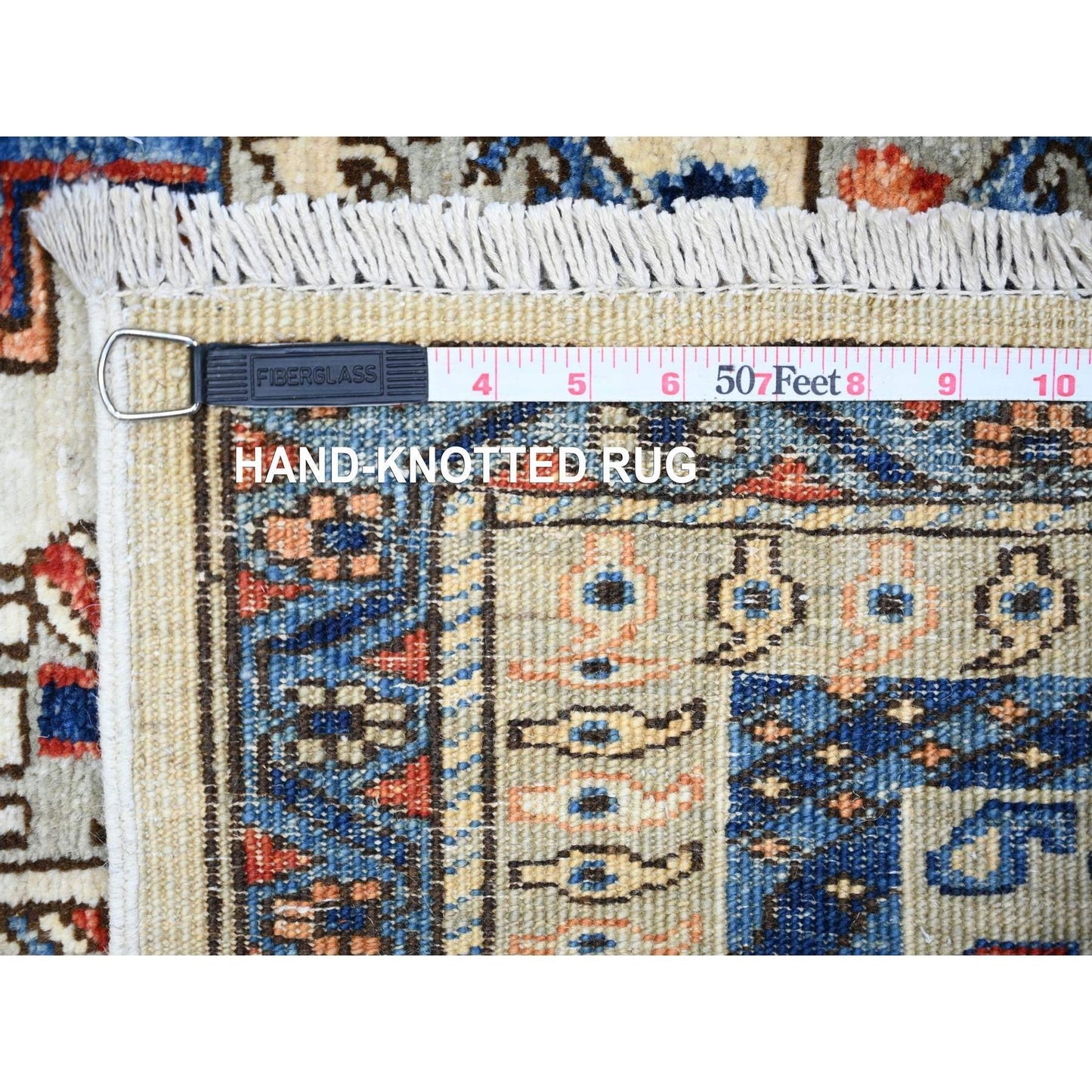 4'2"X11'4" Silky White Aryana Collection Wool Hand Knotted Oriental Rug