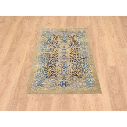 3'2"X5' Gold Brown Saroogh Silk With Wool Hand Knotted Rug