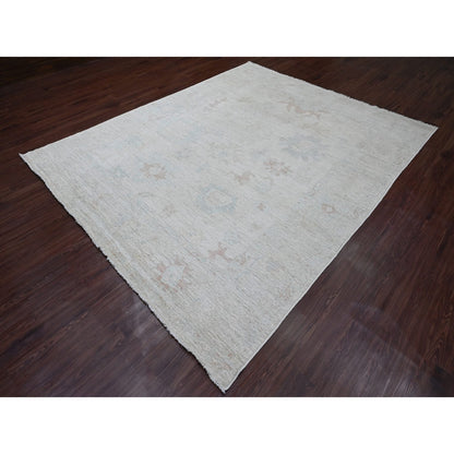8'X9'7" Misty Gray Afghan Angora Oushak Pure Wool Hand Knotted Rug