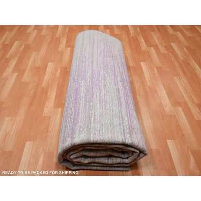 9'X12'3" Flamingo Pink Horizontal Ombre Design Hand Knotted Pure Wool Rug
