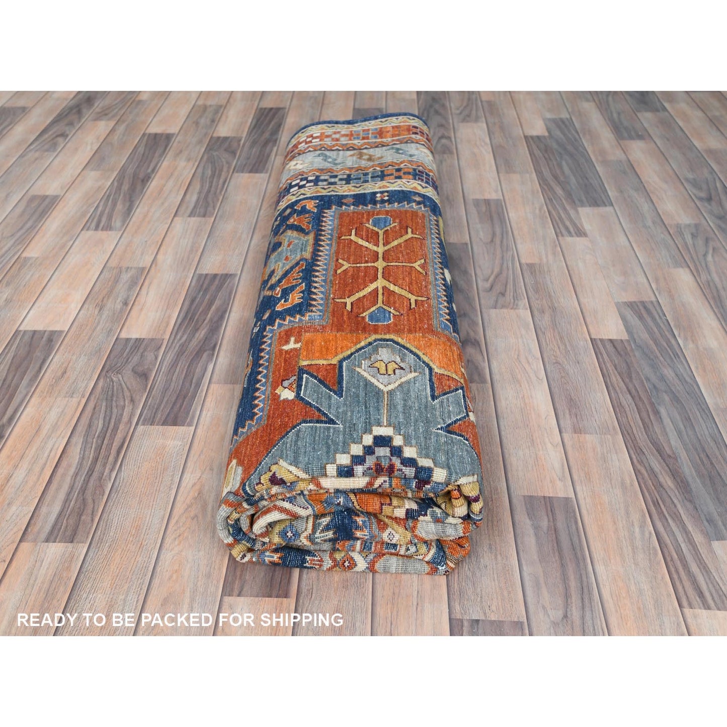 8'4"X9'7" Blue Wool Hand Knotted Armenian Inspired Design 200 Kpsi Rug