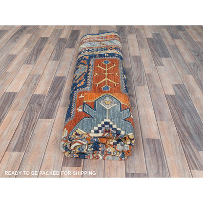 8'4"X9'7" Blue Wool Hand Knotted Armenian Inspired Design 200 Kpsi Rug