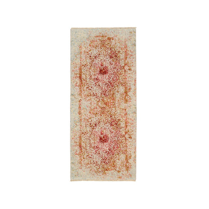2'6"X6' Ivory Farsian Design Wool And Pure Silk Hand Knotted Runner Rug