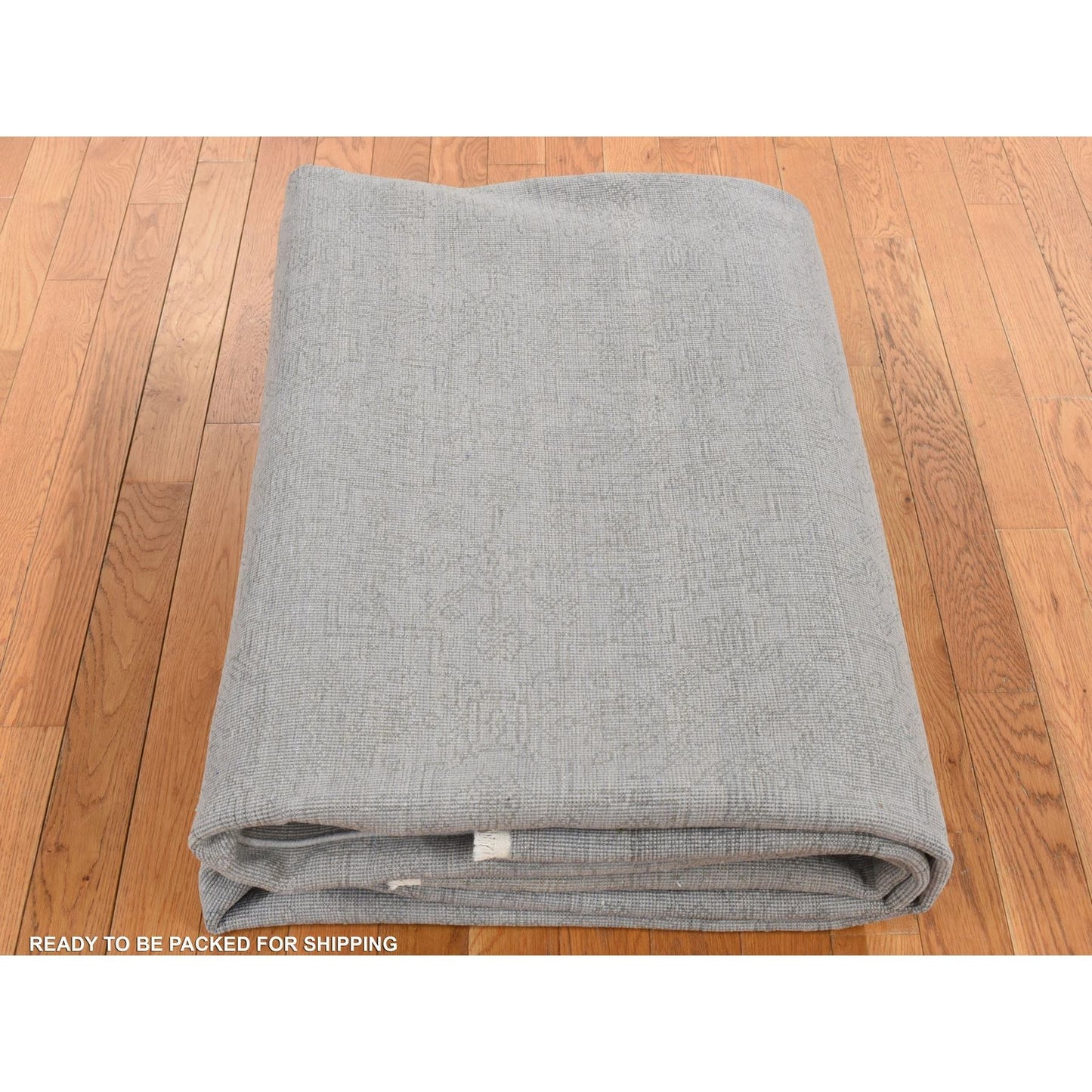 8'10"X12' Gray Silk With Textured Wool Tone On Tone Hand Knotted Rug