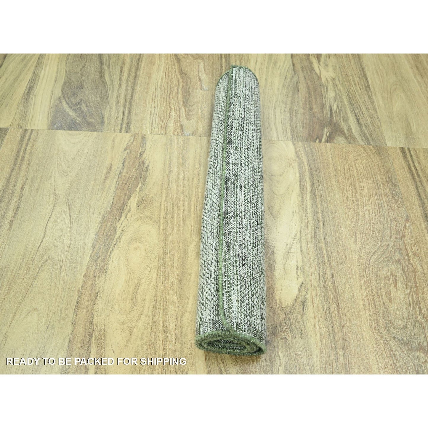 2'3"X8' White & Green Hand Knotted Oxidized Grass Design Wool Runner Rug
