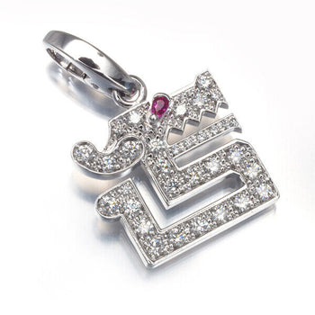 Cartier Pendant Diamond Ruby Dragon Charm 18K 750 White Gold