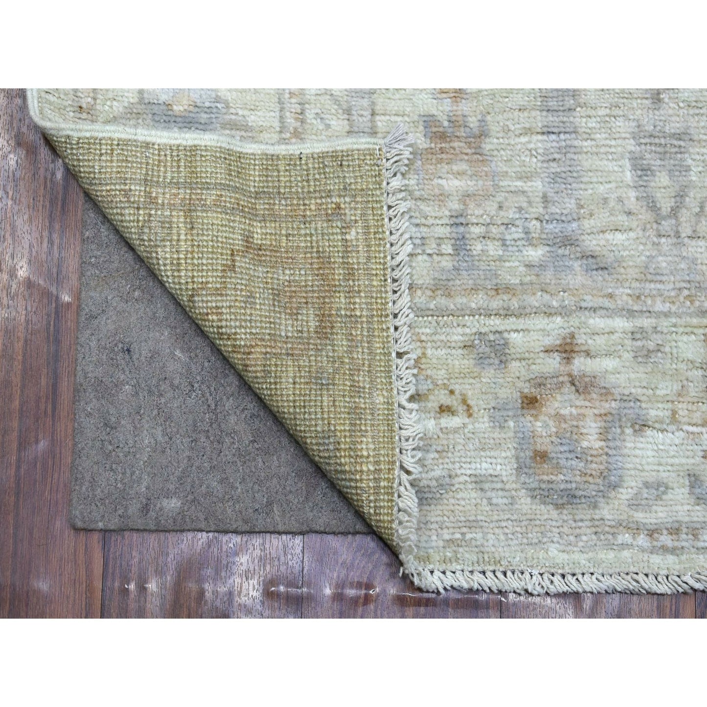 2'8"X11'9" Extra Soft Wool Hand Knotted Silver Angora Oushak Runner Rug