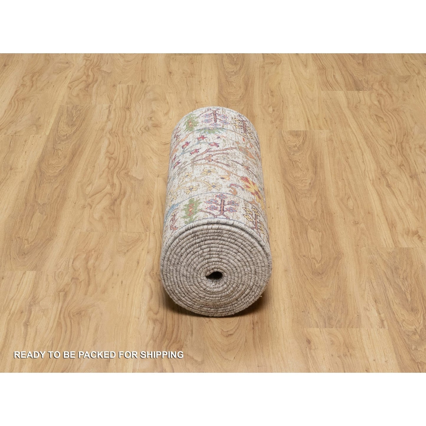 2'7"x22' White Directional Vase Hand Knotted Silk With Wool XL Runner Rug