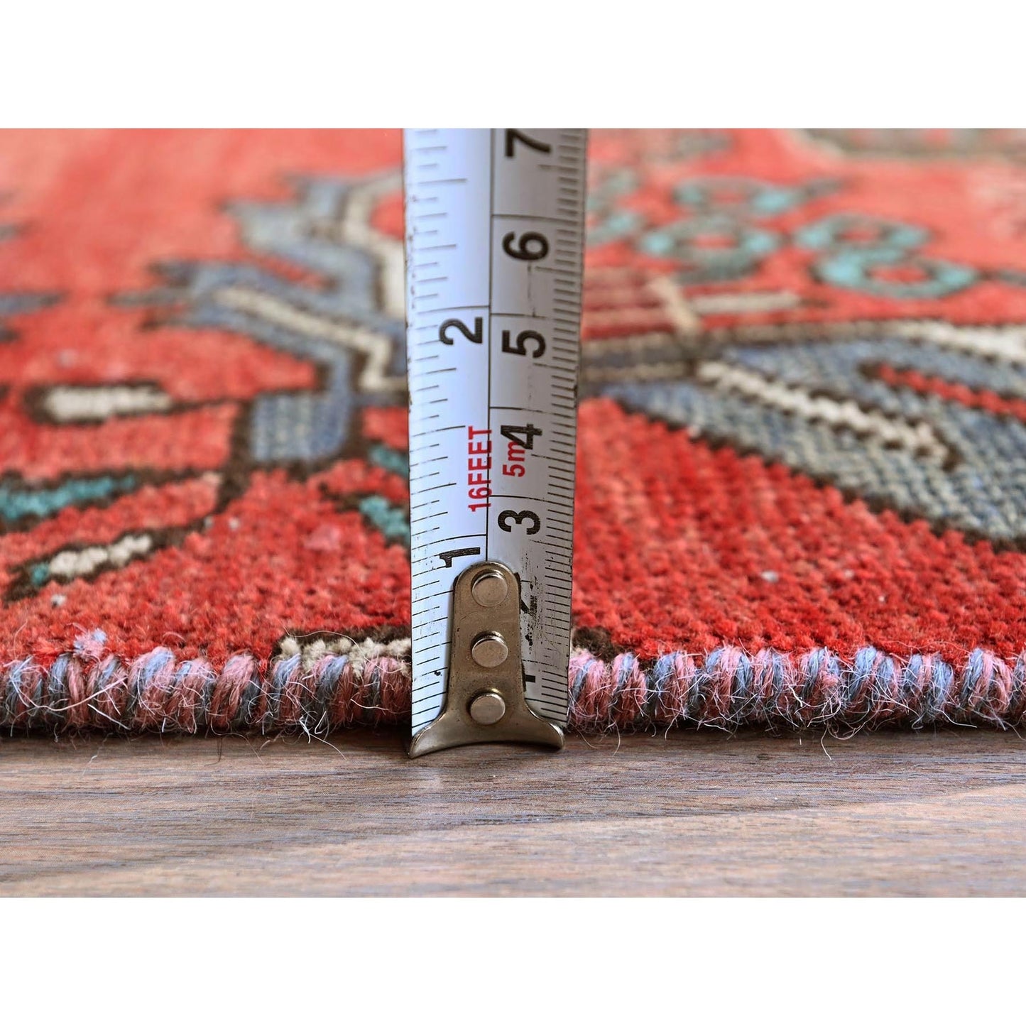 2'5"X9'6" Red Vintage Zoroastrian Tebraz Hand Knotted Pure Wool Runner Rug
