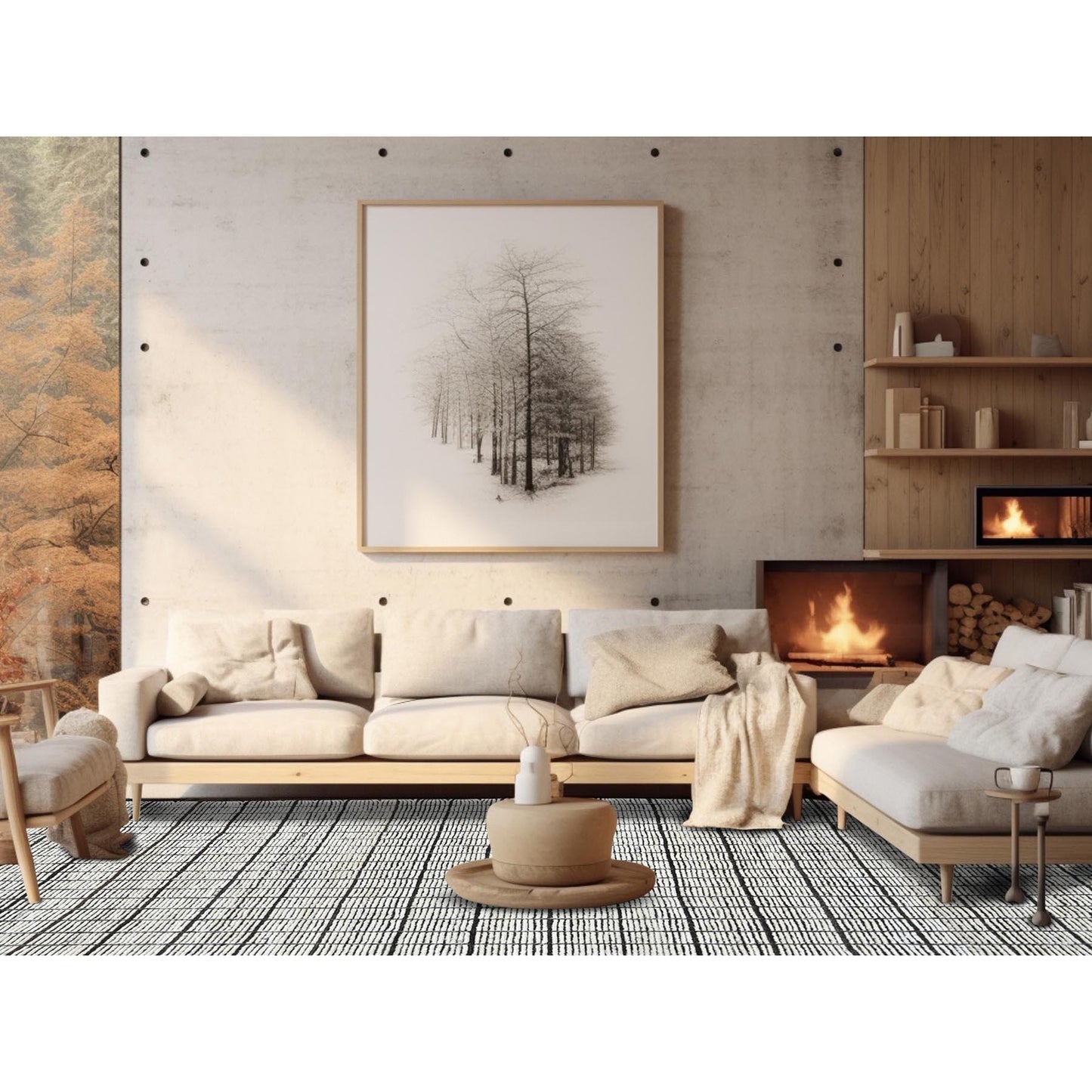 8'4"X9'10" White Moroccan Weave With Box Design 100% Wool Hand Knotted Rug