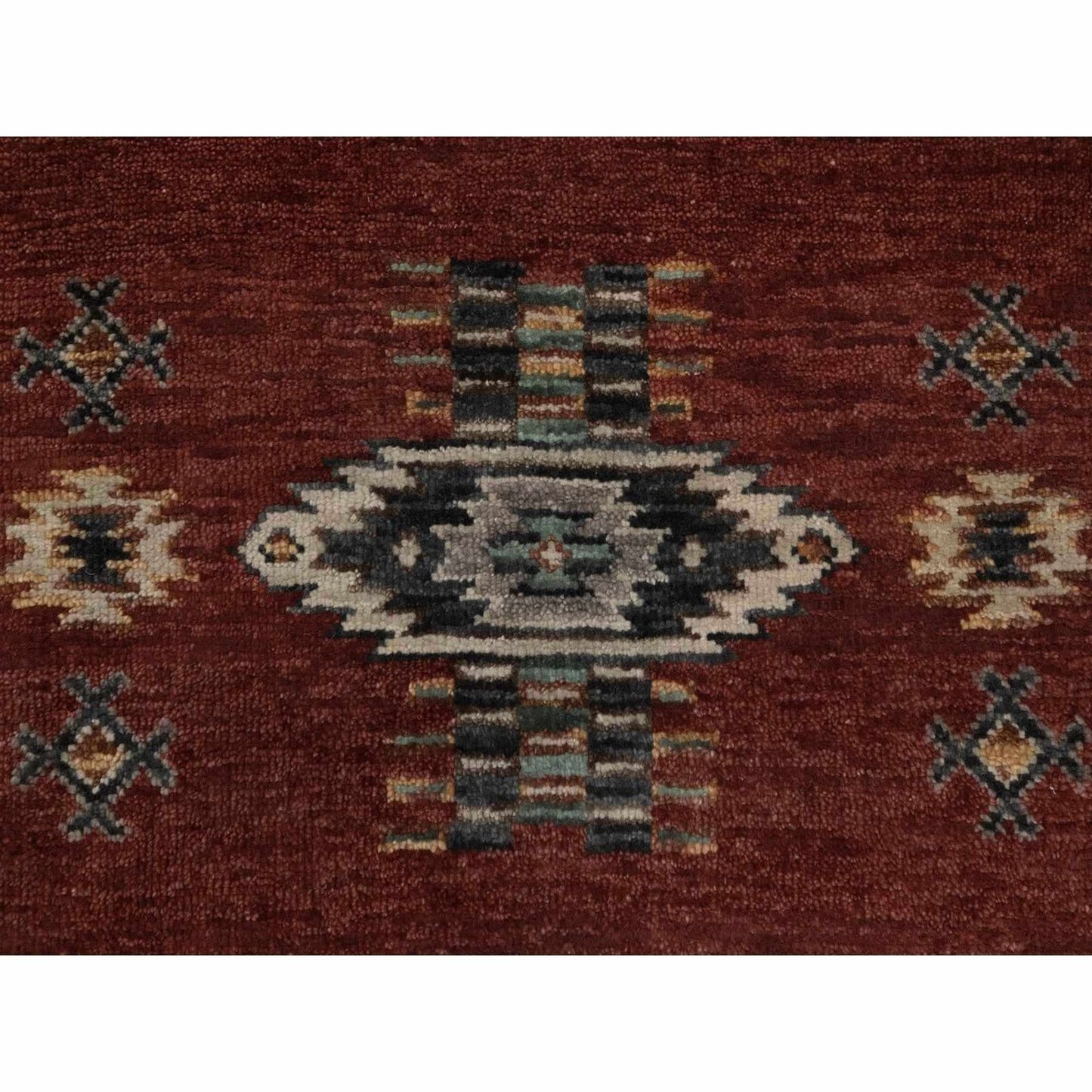 2'7"X7'10" Red Southwest Design Wool Hand Knotted Runner Piled Rug
