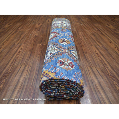 9'X12'8" Blue Caucasian Super Kazak Shiny And Soft Wool Hand Knotted Rug