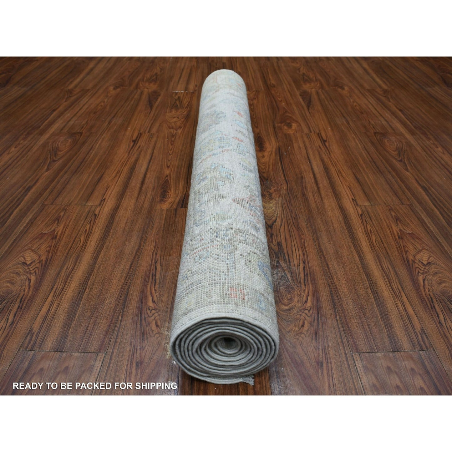 3'9"X11'2" Gray Hand Knotted Afghan Angora Oushak Wool Wide Runner Rug