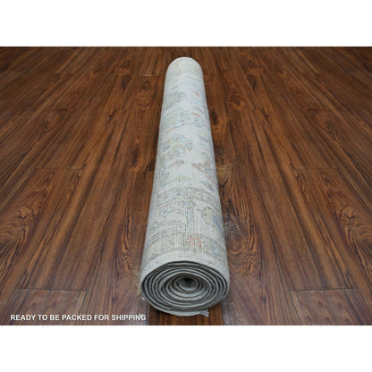 3'9"X11'2" Gray Hand Knotted Afghan Angora Oushak Wool Wide Runner Rug