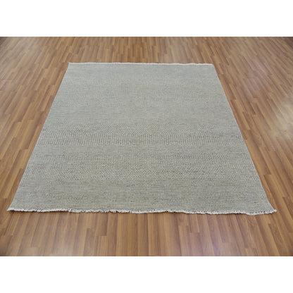6'X6' Goose Gray 100% Undyed Wool Hand Knotted Grass Design Square Rug