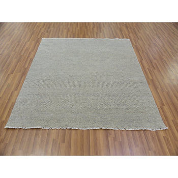 6'X6' Goose Gray 100% Undyed Wool Hand Knotted Grass Design Square Rug