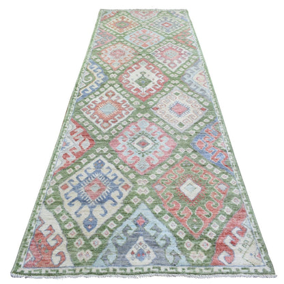 3'10"X12' Colorful Inspired Large Elements Hand Knotted Wool Runner Rug