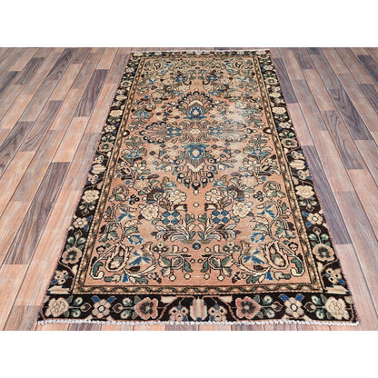 3'2"X6'7" Brown Semi Antique Zoroastrian Lilahan Wool Wide Runner Rug