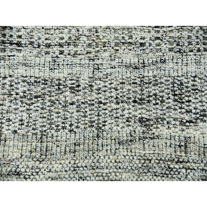 12'2"X15' Gray & Black Hand Knotted Oxidized Grass Design Oversized Rug