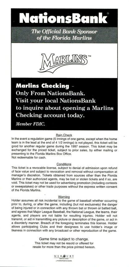 1997 Opening Day Marlins Vs Cubs Full Game Ticket