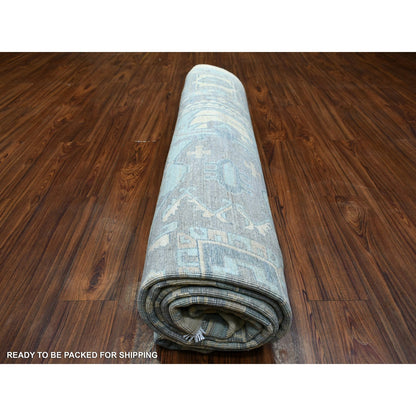 9'1"X11'9" Ivory Hand Knotted Fine Peshawar Afghan Wool Rug