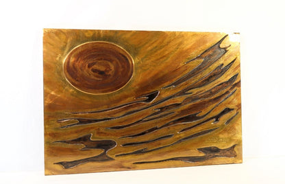 Jacques Potage "Bourrasque" Large Brass & Lacquered Wall Panel French Sculptor