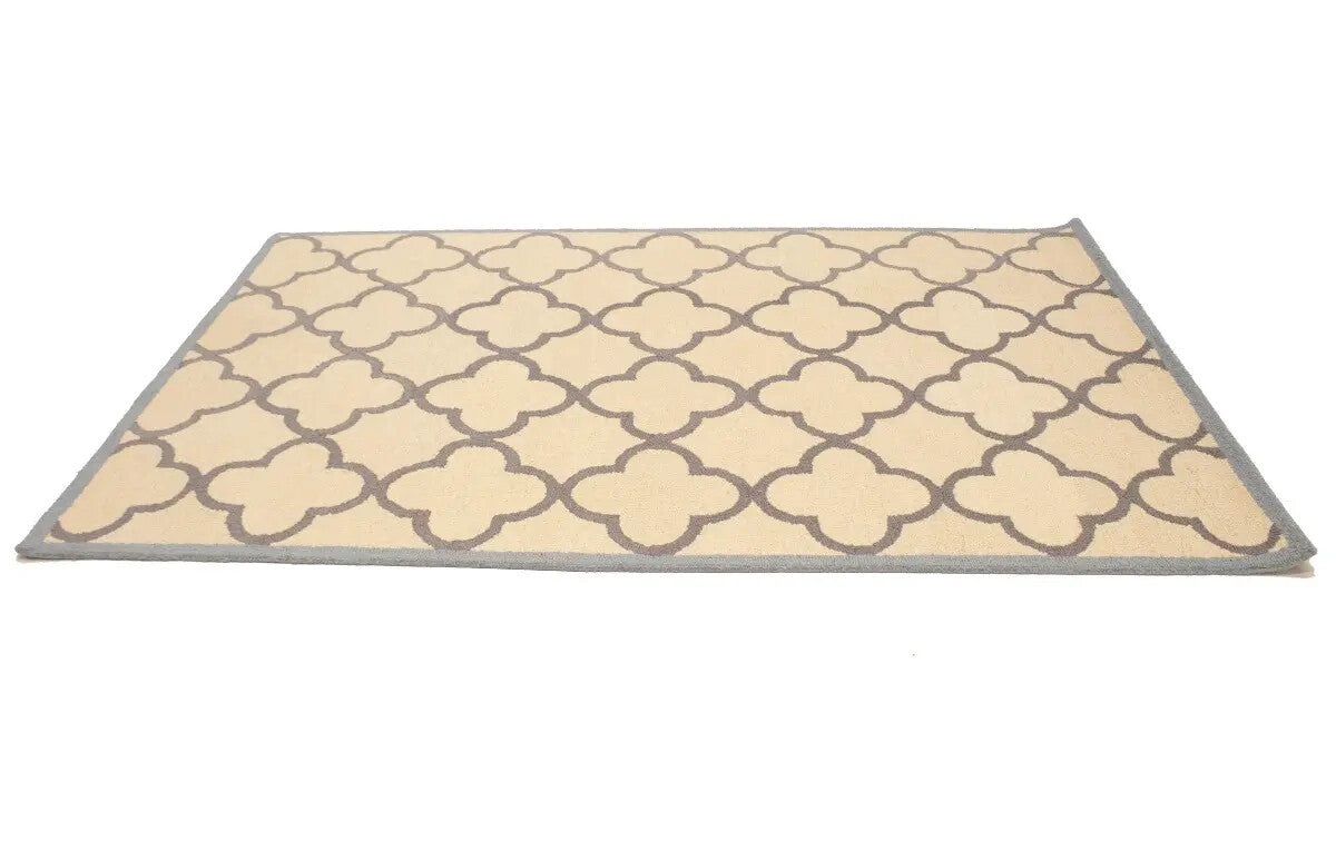 5X8 Ft Hand-Tufted Cream & Taupe Wool Rug Modern