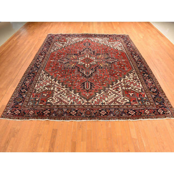 11'X13' Rose Red Zoroastrian Heris Clean Wool Hand Knotted Squarish Rug