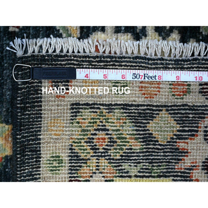 4'3"X9'7" Black Velevty Wool Angora Oushak Hand Knotted Wide Runner Rug