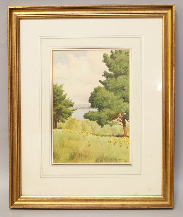 E Mountfort Coastal Landscape Watercolor Signed 1928 British Art w/ Certificate