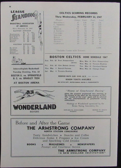 Vintage 1947 Boston Celtics Vs. St. Louis Bombers