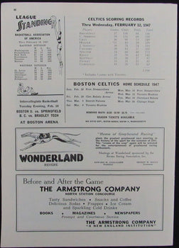 Vintage 1947 Boston Celtics Vs. St. Louis Bombers
