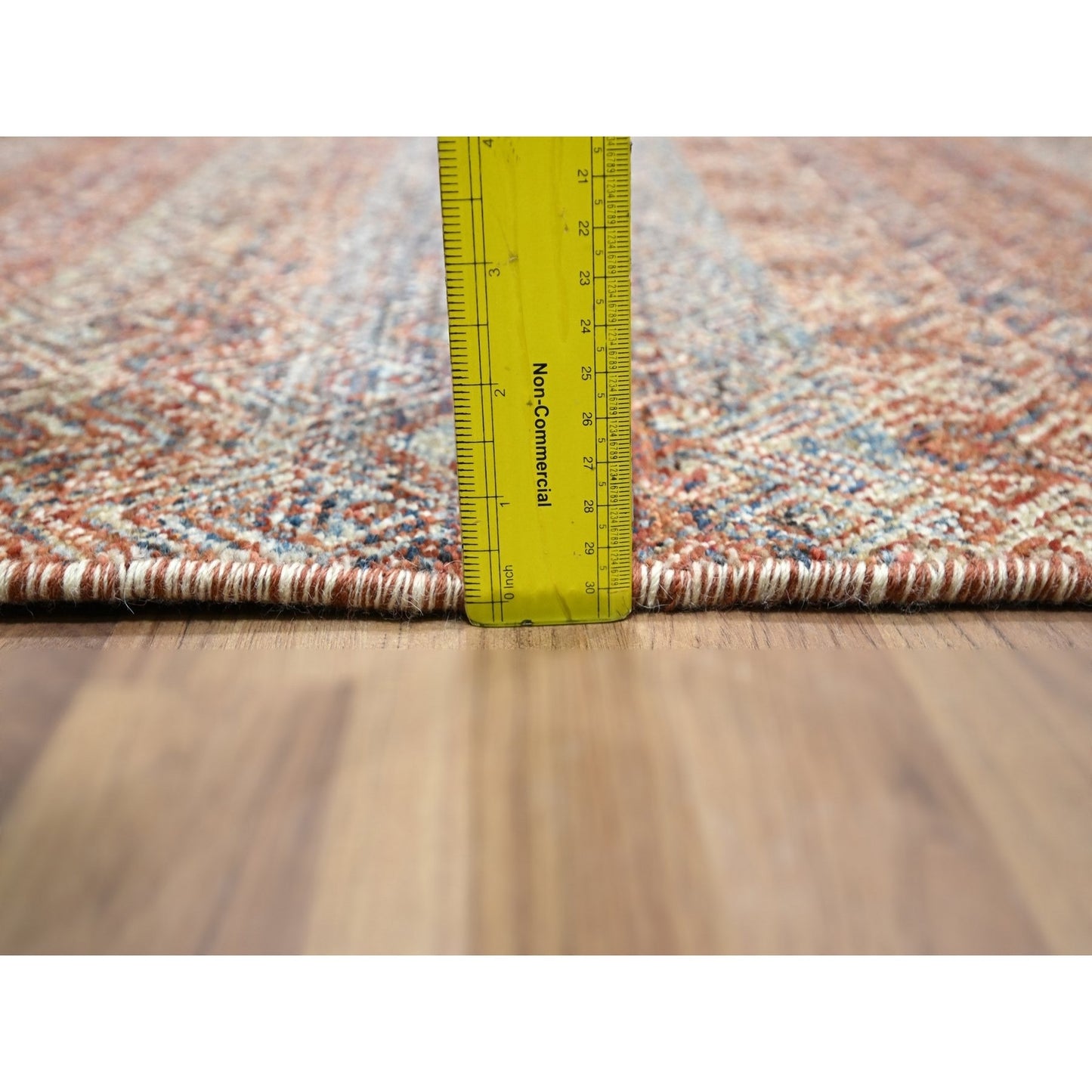 2'6"X10'2" Red Small Geometric Pattern Soft Wool Hand Knotted Runner Rug