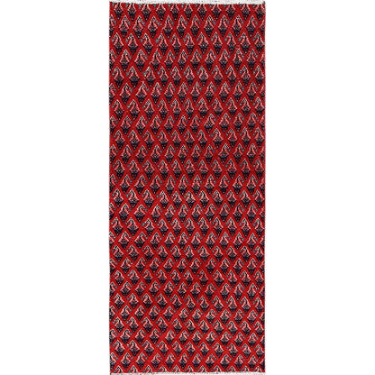 2'1"X5'1" Red Vintage Zoroastrian Boteh Design Hand Knotted Wool Runner Rug