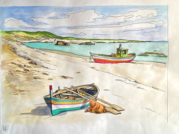 Aldo Riso ''Fishermen'S Boats'' - Hand-Painted Engraving Authenticated 60X80