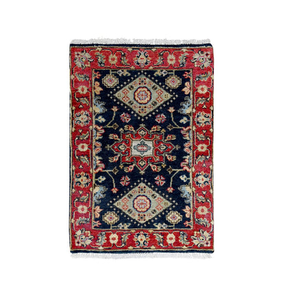 2'1"X3' Black Karjihooz Medallion Design Hand Knotted 100% Wool Mat Rug
