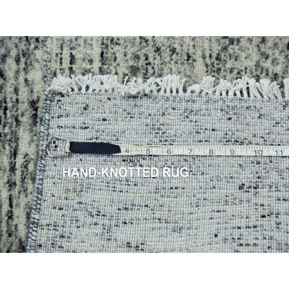2'5"X29'7" Gray Undyed Wool Grass Design Hand Knotted Xl Runner Rug
