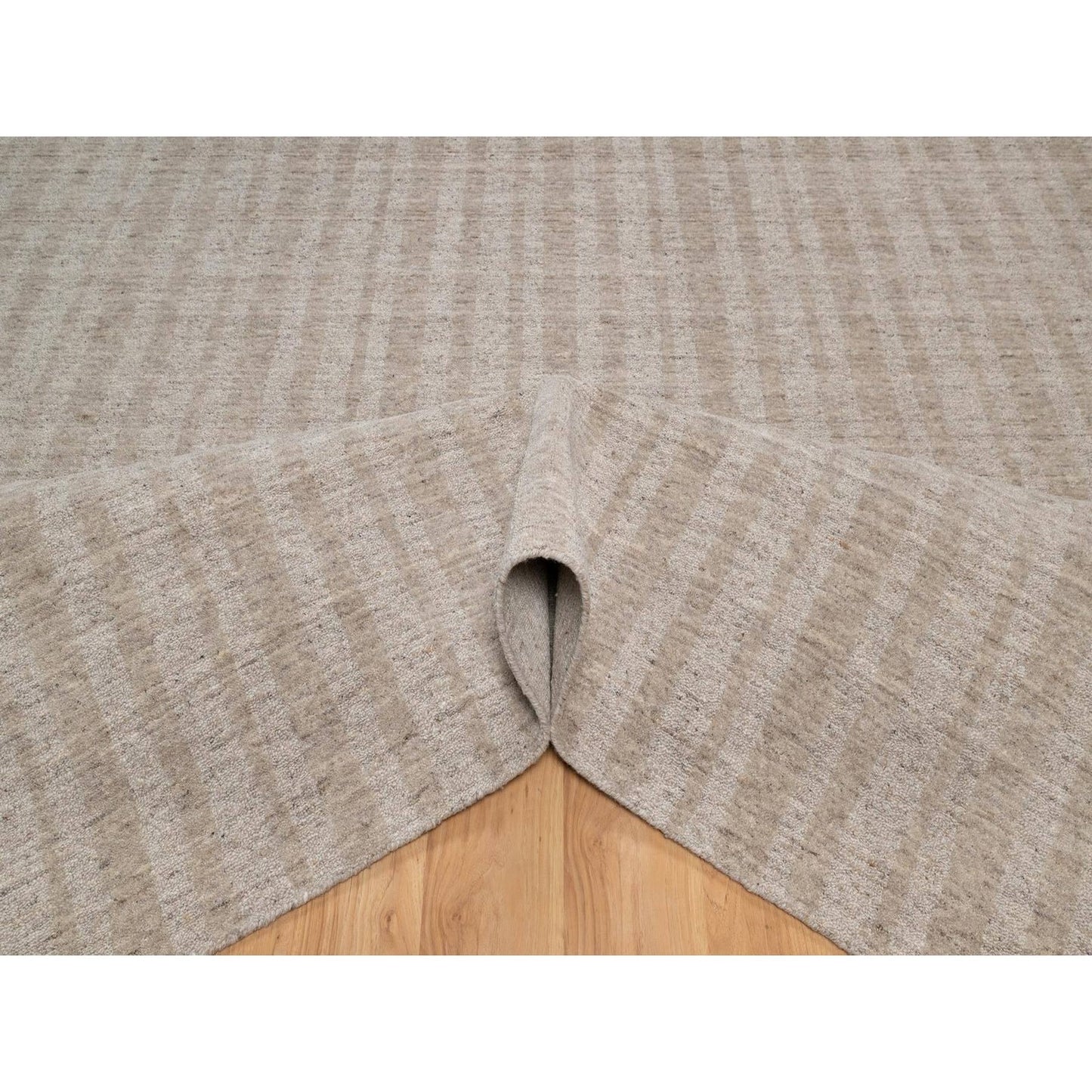 10'X14' Light Brown Vertical Stripes Design Hand Loomed Natural Wool Rug
