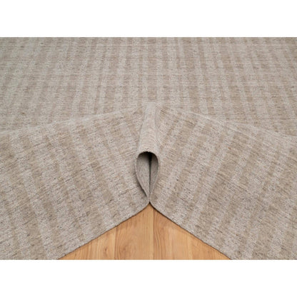 10'X14' Light Brown Vertical Stripes Design Hand Loomed Natural Wool Rug