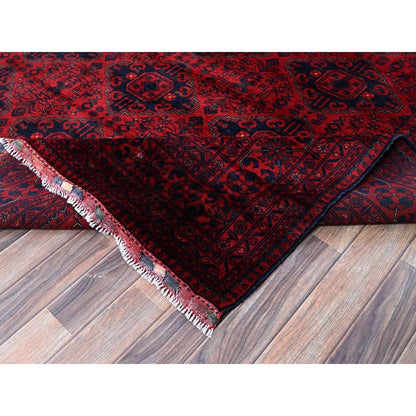 9'10"X13'2" Red Afghan Khamyab Geometric Design Soft Wool Hand Knotted Rug