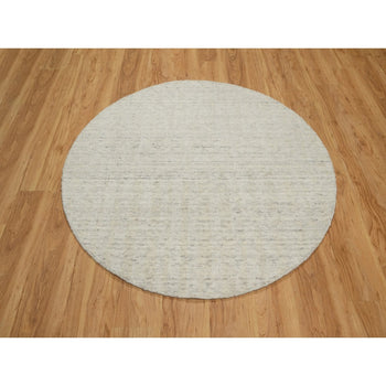5'X5' Ivory Hand Loomed Rug Salt And Pepper Effect Undyed Pure Wool Round